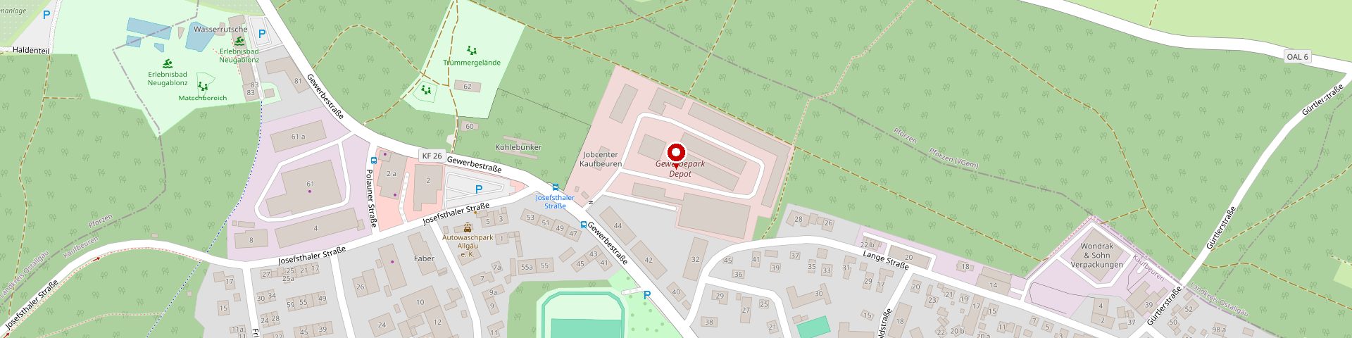 Location map: MeKa Glas at Gewerbepark Depot, Gewerbestraße 46, 87600 Kaufbeuren, Germany